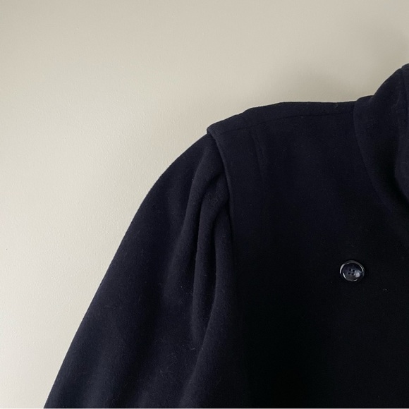 Vintage Wool Cashmere Long Coat Overcoat Maxi Longline Belted Navy Blue Size 12 - Picture 7 of 14